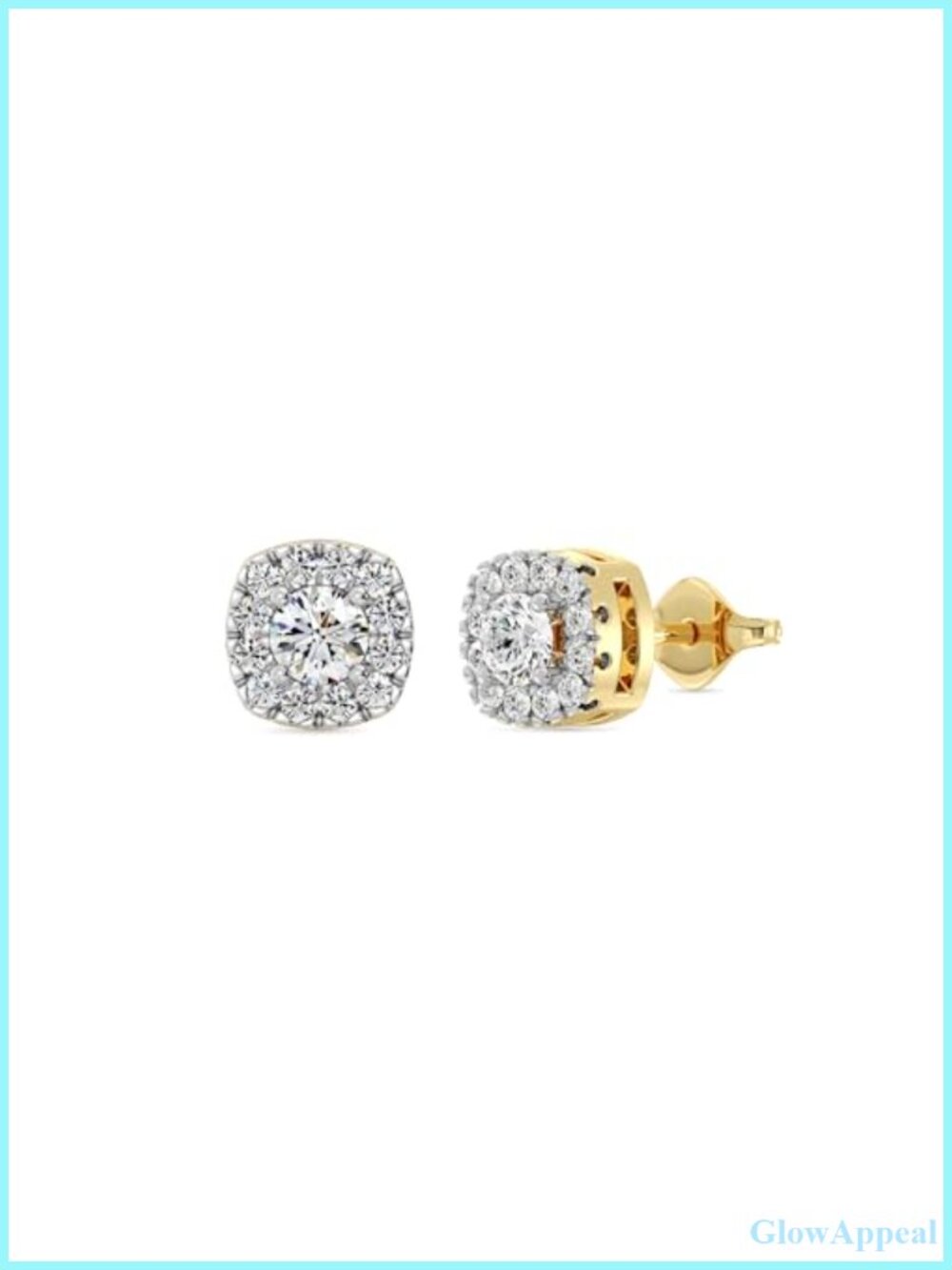 Lab-Grown Diamond Cushion Halo Stud Earrings 14KT Gold Plated Sterling Silver